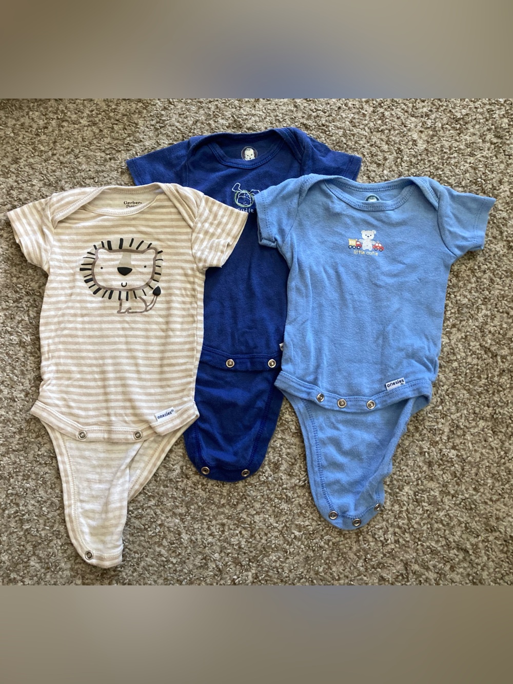 Gerber One-Piece Bodysuits Set - Navy, Light Blue, Cream Stripes